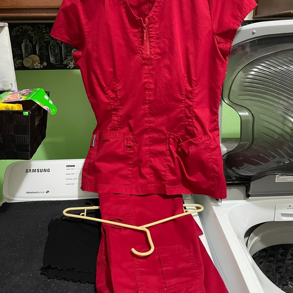 Red koi scrub top and bottoms